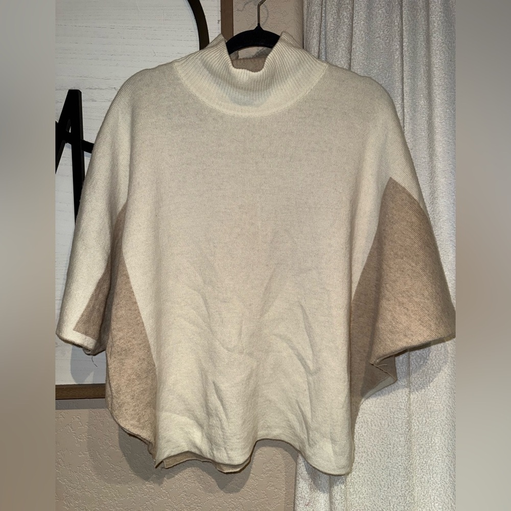 Note di Anita cashmere and wool blend pullover poncho sweater in cream and brown